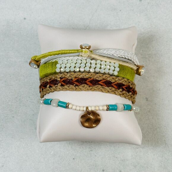 Plunder Bracelet Braided Cord Crystal Gold Tone Multi Strand Magnetic Clasp - Picture 1 of 8